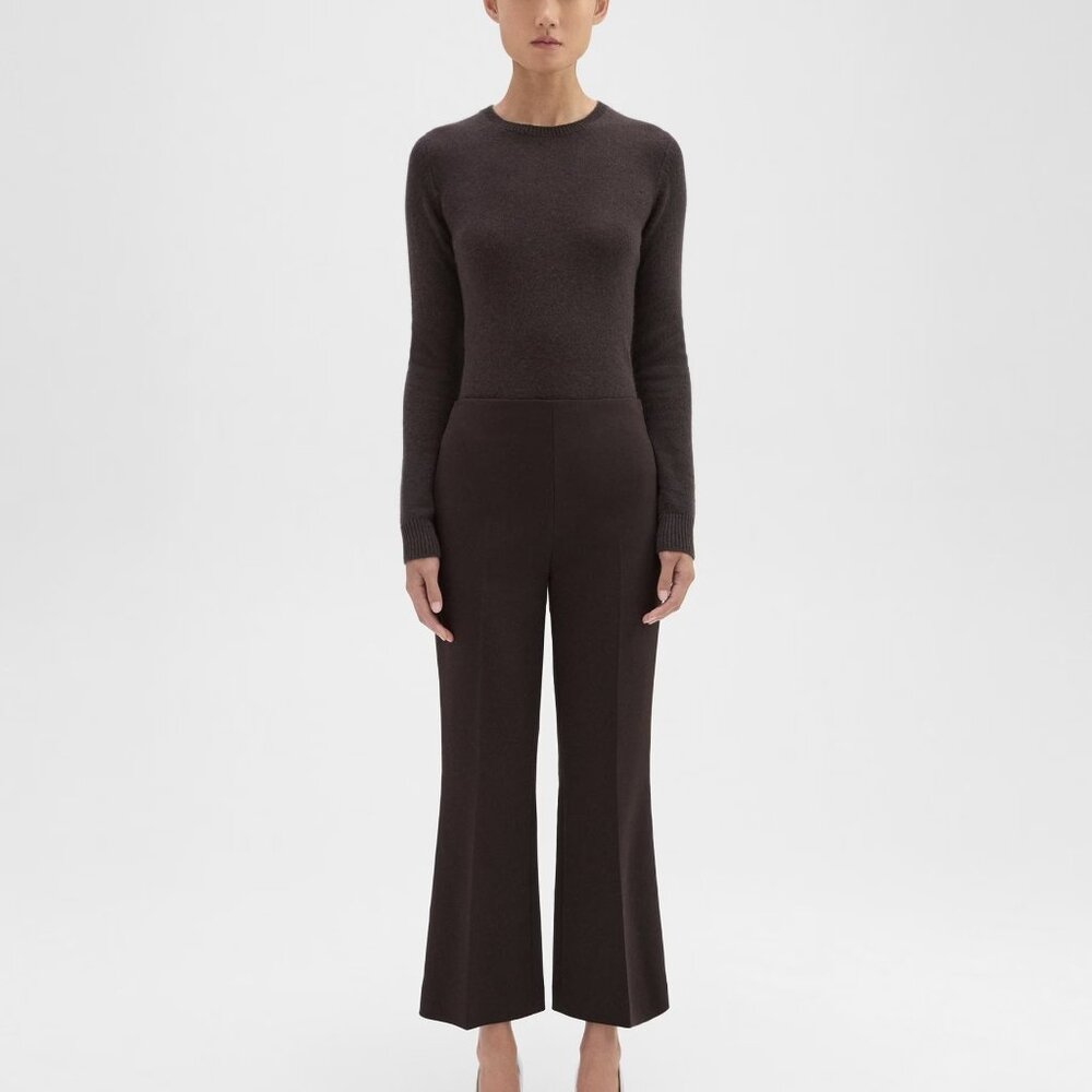 Theory Brown Stretch Cotton-Blend Cropped Kick Pant